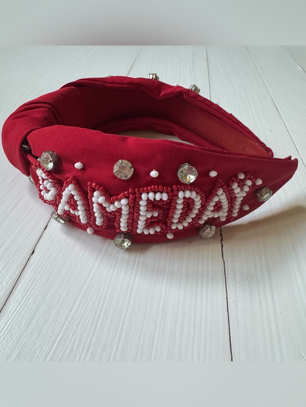 Red “GAMEDAY” Beaded Rhinestone Knotted Headband | Football Game Day